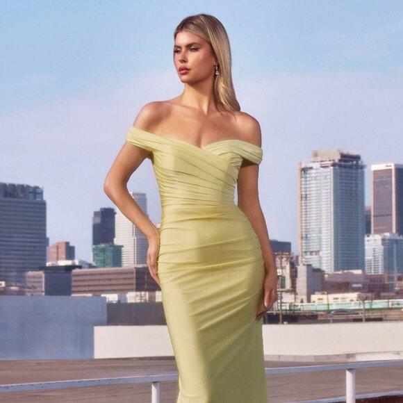NEW FORMAL SHEATH OFF THE SHOULDER MAXI DRESS W/ SWEETHEART NECKLINE CD T402 - Picture 4 of 6